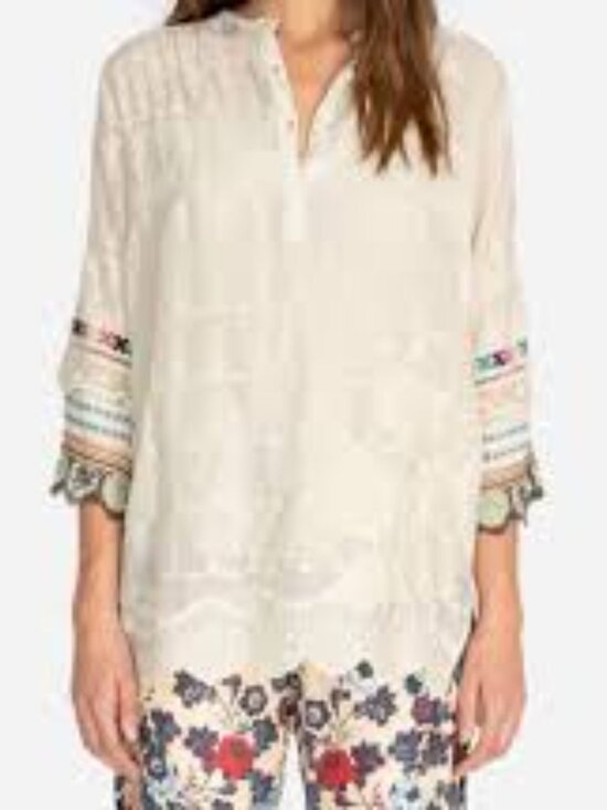 Johnny Was Tops - White Embroidered Lace Women's Button-Front Top XXL